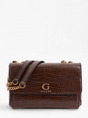 Bolsas Hombro Guess Nell Croc-print Mujer Marrom | SE-303395