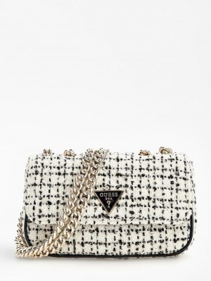 Bolsas Hombro Guess Spark Tweed Mini Mujer Negros | SE-000081