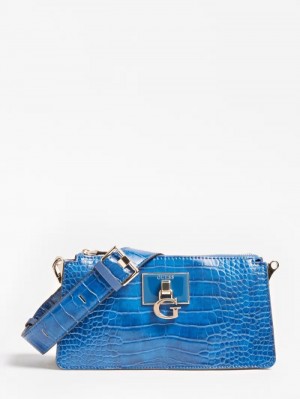 Bolsas Hombro Guess Stephi Croc Print Mini Mujer Azules | SE-740314