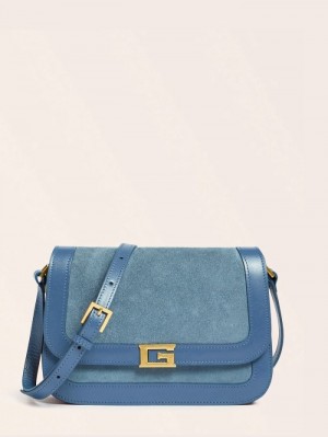 Bolsas Hombro Guess Thea Luxe Real Leather Mini Mujer Azules | SE-554313