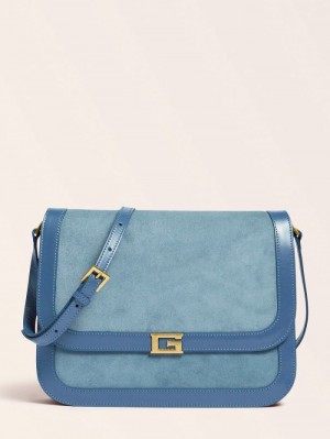 Bolsas Hombro Guess Thea Luxe Real Leather Mujer Azules | SE-988919