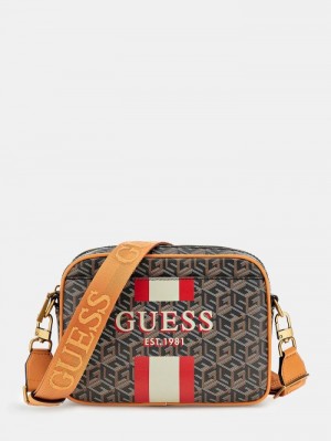 Bolsas Hombro Guess Vikky G Cube Logo Mujer Negros | SE-533379