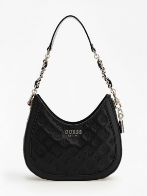 Bolso Hobo Guess Abey Debossed-logo Mini Mujer Negros | SE-182407