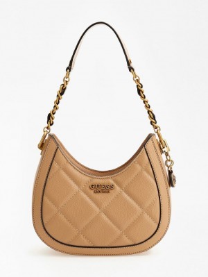 Bolso Hobo Guess Abey Quilted Mini Mujer Beige | SE-787275