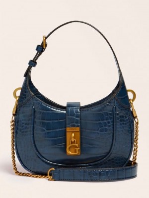 Bolso Hobo Guess Maimie Croc Print Mini Mujer Azules | SE-201670