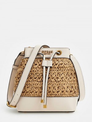 Bolso Saco Guess Liguria Straw Mini Bucket Bag Mujer Blancos | SE-482131