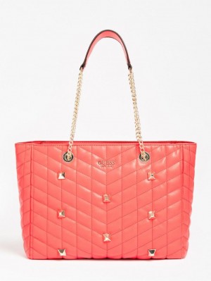 Bolsos Shopper Guess Brera Quilted Stud Mujer Rojos | SE-498983