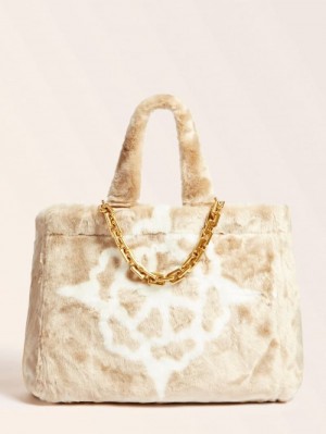 Bolsos Shopper Guess Helma Faux Fur Mujer Beige | SE-406191