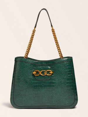 Bolsos Shopper Guess Hensely Croc Print Mujer Verdes | SE-155808