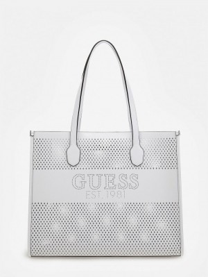 Bolsos Shopper Guess Katey Perforated Mujer Blancos | SE-881213