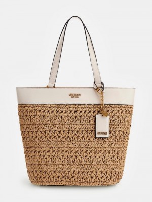 Bolsos Shopper Guess Liguria Straw Mujer Blancos | SE-171595