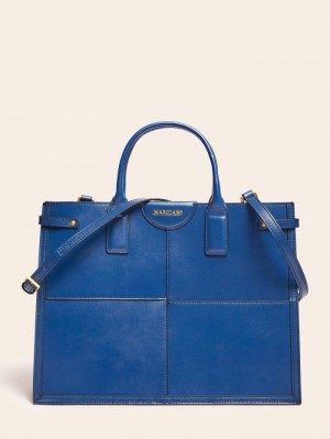 Bolsos Shopper Guess Stilla Real Leather Mujer Azules | SE-217868