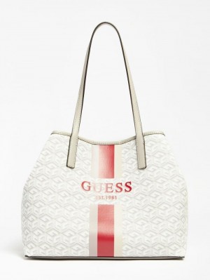 Bolsos Shopper Guess Vikky G Cube Logo Mujer Creme | SE-557732