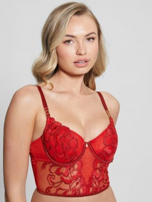 Bralette Guess Lurex Floral Embroidery Corset Mujer Rojos | SE-154880