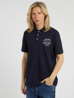 Camisa Polo Guess Embroidered Logo Hombre Azules | SE-524807