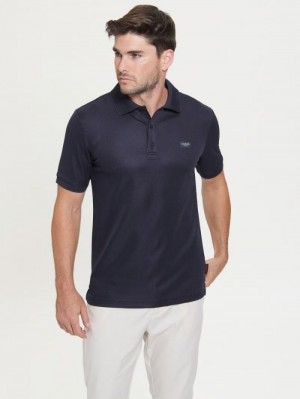 Camisa Polo Guess Front Logo Hombre Azules | SE-702987