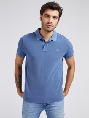 Camisa Polo Guess Front Logo Polo Hombre Azules | SE-088021