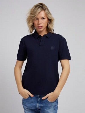 Camisa Polo Guess Logo Hombre Azules | SE-674015