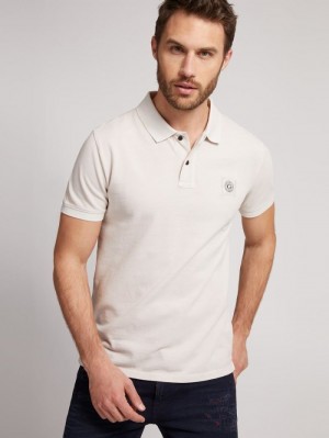 Camisa Polo Guess Logo Hombre Blancos | SE-075997