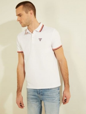 Camisa Polo Guess Logo Triangle Hombre Blancos | SE-977934