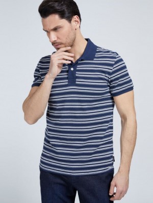 Camisa Polo Guess Marciano Striped Hombre Azules | SE-217864