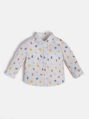 Camisas Guess All Over Logo Print Niños Blancos | SE-609760