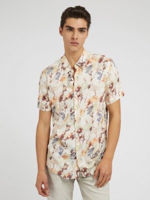 Camisas Guess All Over Print Hombre Beige | SE-008526