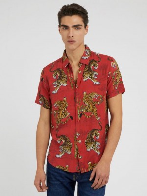 Camisas Guess All Over Print Hombre Rojos | SE-958521