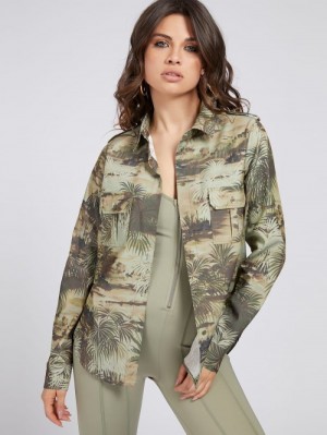 Camisas Guess All Over Print Mujer Camouflage | SE-951902