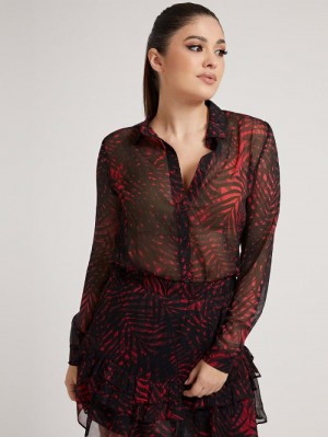 Camisas Guess All Over Print Mujer Rojos | SE-863767