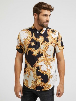 Camisas Guess Baroque Print Hombre Dorados | SE-540539