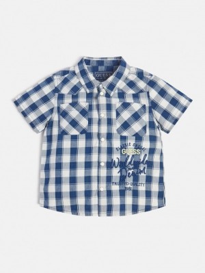 Camisas Guess Checked Print Niños Azules | SE-475384