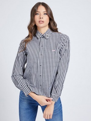 Camisas Guess Checkered Mujer Negros | SE-582433