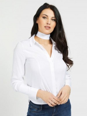 Camisas Guess Chocker Satin Mujer Blancos | SE-610168