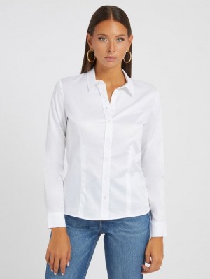 Camisas Guess Classic Slim Fit Mujer Blancos | SE-919742