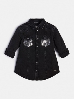 Camisas Guess Denim Sequins Niños Negros | SE-159888