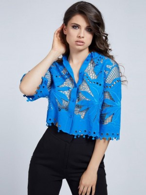 Camisas Guess Embroidery Lace Mujer Azules | SE-564913