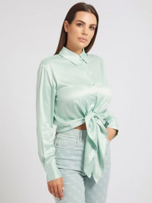 Camisas Guess Front Bow Mujer Verdes | SE-070450