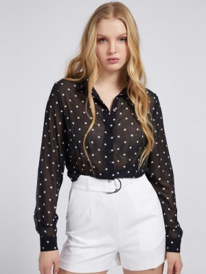 Camisas Guess Georgette All Over Print Mujer Negros | SE-679081