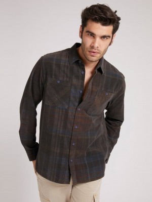 Camisas Guess Macro Check Hombre Marrom | SE-675305