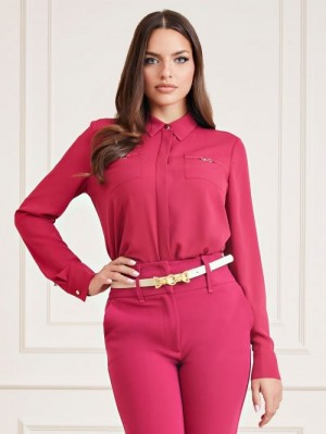 Camisas Guess Marciano Chest Pockets Mujer Rojos | SE-498360