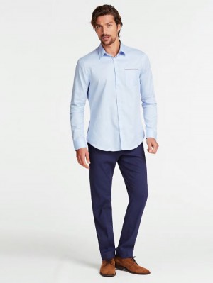 Camisas Guess Marciano Frayed Effect Hombre Azules Claro | SE-774524