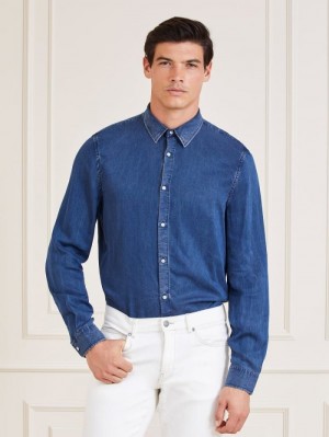 Camisas Guess Marciano Slim Fit Hombre Azules | SE-673833