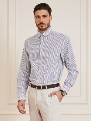 Camisas Guess Marciano Striped Hombre Azules | SE-259377