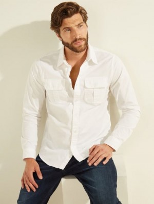 Camisas Guess Pockets Slim Hombre Blancos | SE-247448