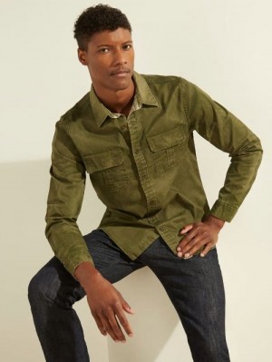 Camisas Guess Pockets Slim Hombre Verdes | SE-839317