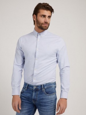 Camisas Guess Regular Fit Cotton Hombre Azules Claro | SE-332221