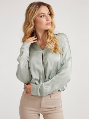 Camisas Guess Satin Silk Blend Mujer Verdes | SE-022045