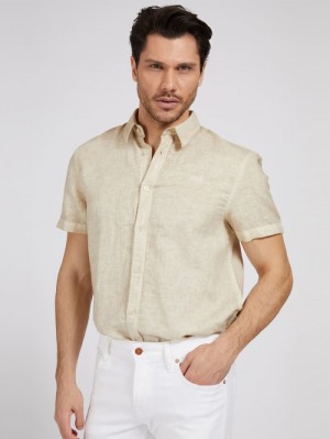 Camisas Guess Short-sleeve Hombre Beige | SE-471250