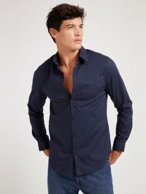 Camisas Guess Slim Fit Hombre Azules | SE-907247